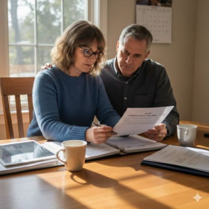 Couple looking over their insurance policy 500x500