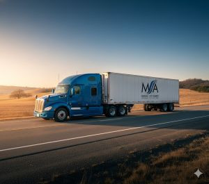 Truck going down the road 300x265